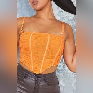 Orange Mesh Drop Hem Corset